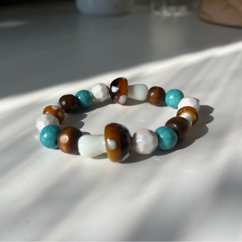 Mushroom charm bracelet handmade by me